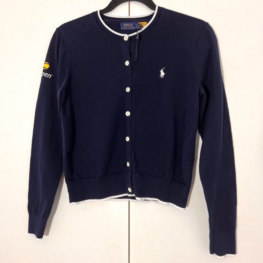 Polo Ralph Lauren Cardigan Sweater Women S Navy US Open Logo Tennis Preppy